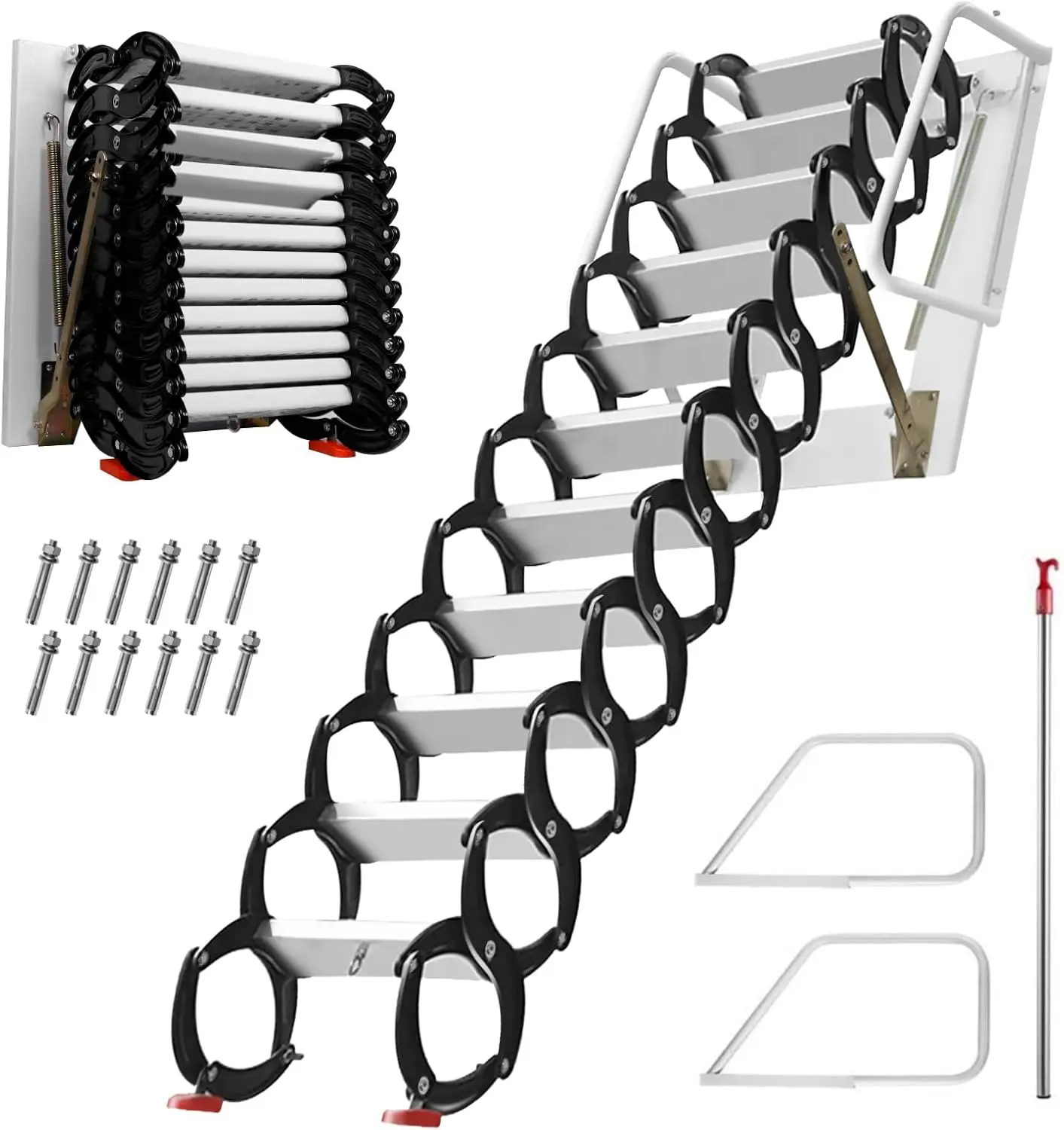 

12 Steps Attic Ladder Pull Down System, Attic Stairs 880Lbs, Collapsible Loft Ladder, Attic Access Ladder, Wall-Mounted Folding