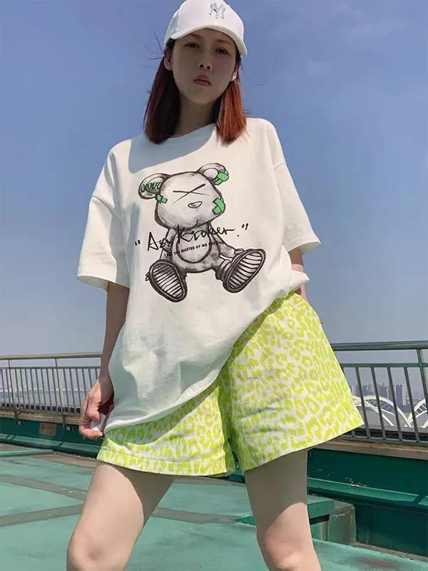 Slimming High Waist Wide Leg Short Pants for Women Summer Thin Loose Fit Leopard Print Commute Style Korean Version Short Shorts
