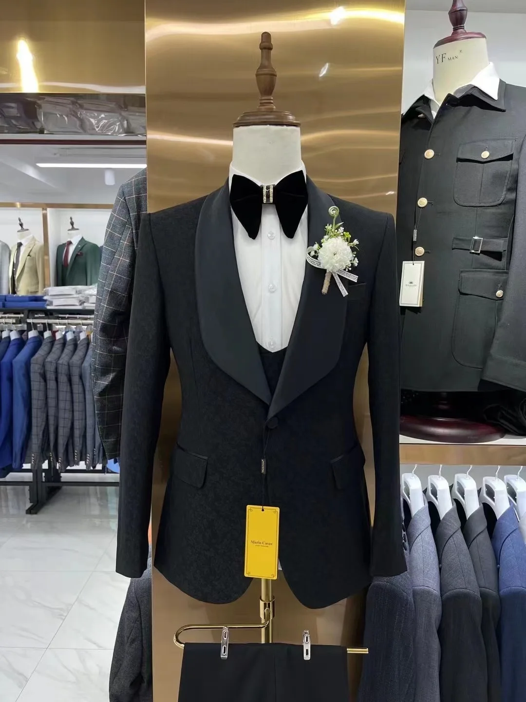 Men\'s Suit Jacket Vest Pants Fashion Boutique Plaid Casual Business Male Groom Wedding Tuxedo Dress 3 Pieces Set Blazers Coat