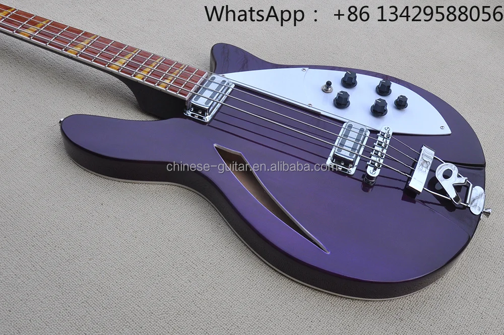 Flyoung Factory Purple Electric Bass Guitar 4 Strings Bass Guitar Semi-Hollow Body Bass