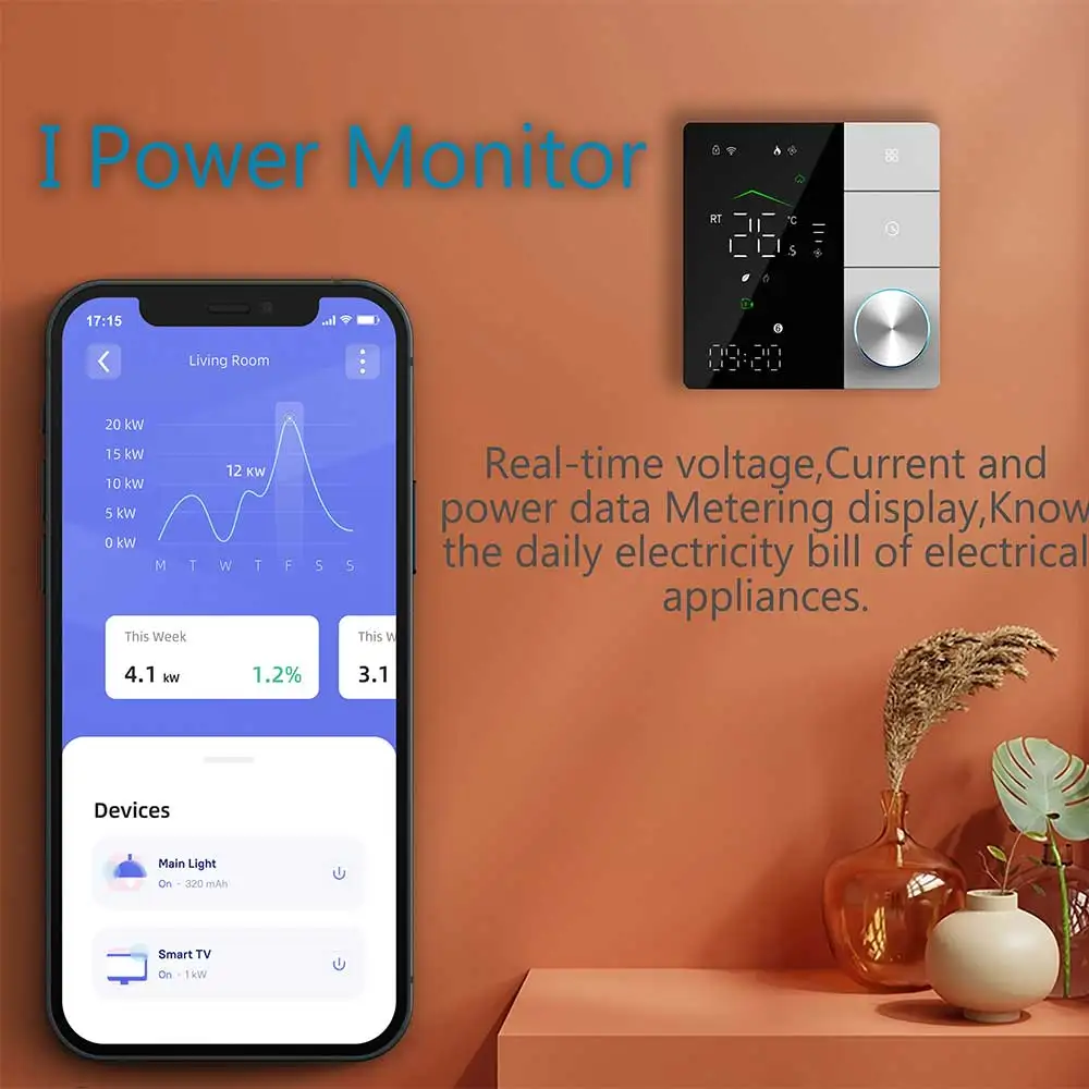 WIFI Power Measuring Thermostat Electric Heating Panel for Dual Sensor Work Floor Heating Film,Electric Blanket,Heating Cables