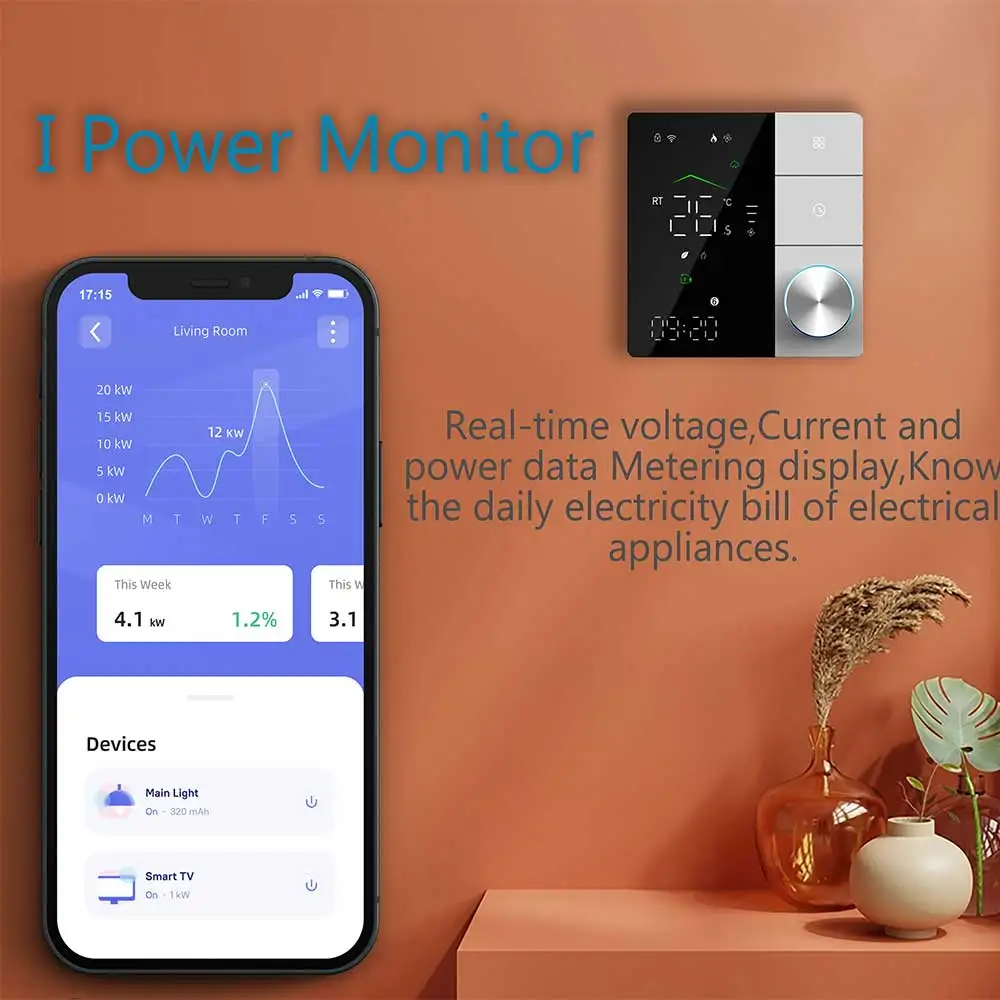 Imagem -06 - Termostato Elétrico com Wi-fi App Monitor de Energia Conecte o Elemento de Aquecimento 16a 3kw Relé Cobertura de Eletricidade Tempo Real
