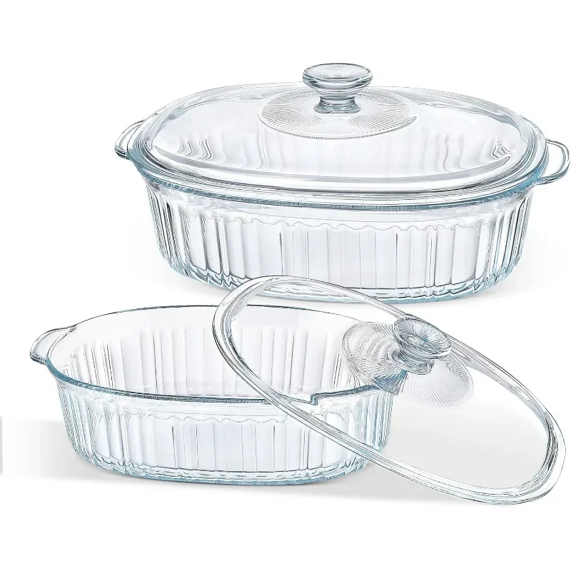 4-Piece Glass Casserole Baking Dish, Set of 2 Casseroles With Glass Lids, 1.9 Qt and 3 Qt