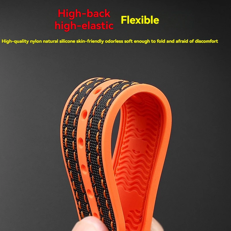 오메가 해마 300 전망대 오션 유니버스 600 1/4 오렌지 나일론 패턴 실리콘 고무 시계 스트랩 20 21 22mm