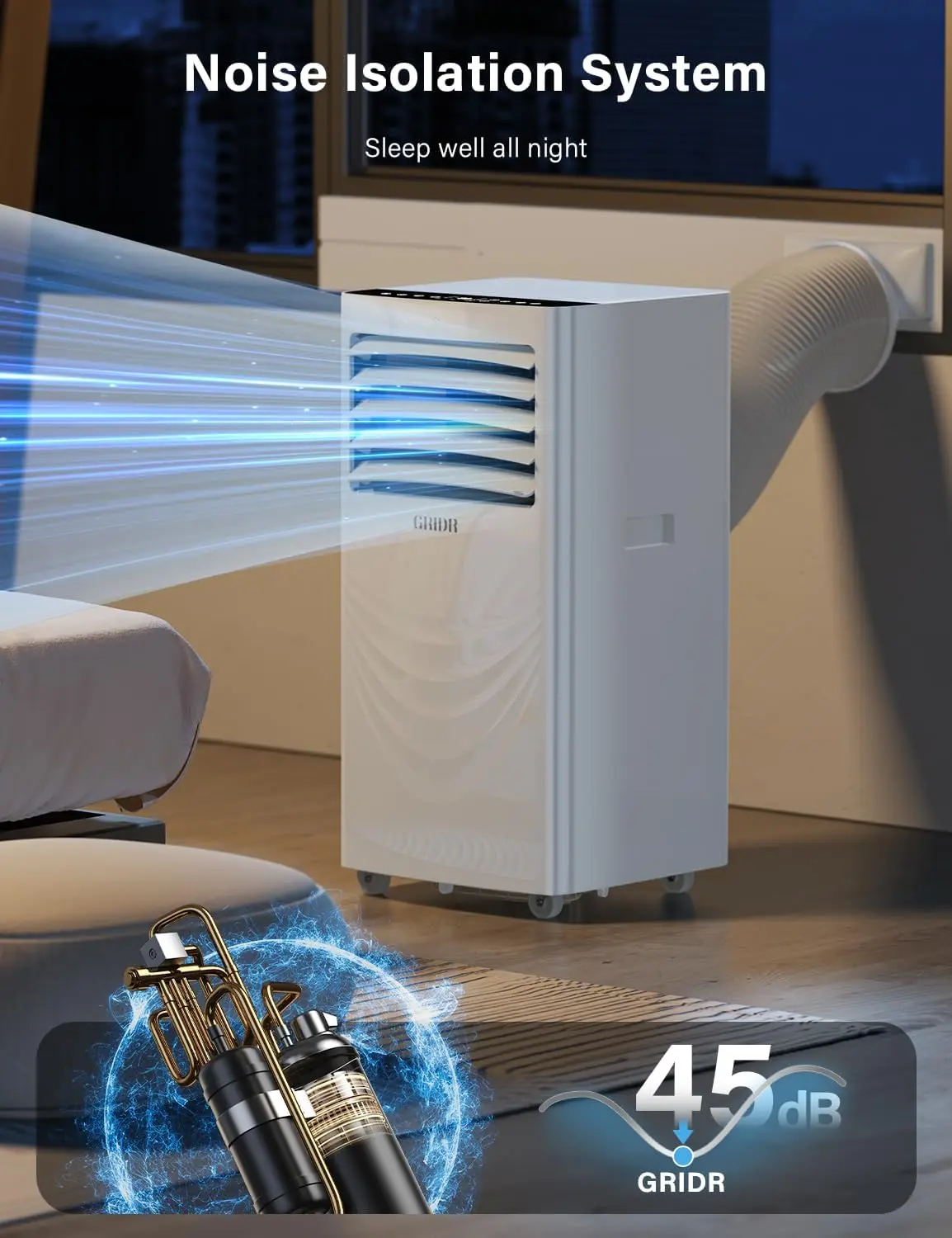 مكيفات هواء محمولة بقدرة 12000 وحدة حرارية بريطانية، وحدة تيار متردد لغرفة النوم مع 4 أوضاع تبريد/مزيل الرطوبة/مروحة ونوم، حتى 400 قدم مربع، 45 ديسيبل كو