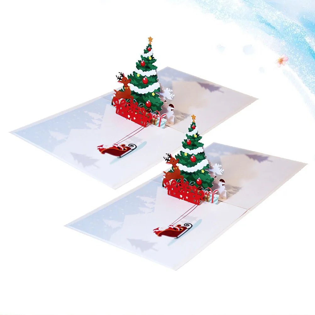 2Pcs Christmas Greeting Card Set Festive Deer Pattern 3D Thank You Cards for Holidays Anniversaries Blessing Card for Loved Ones