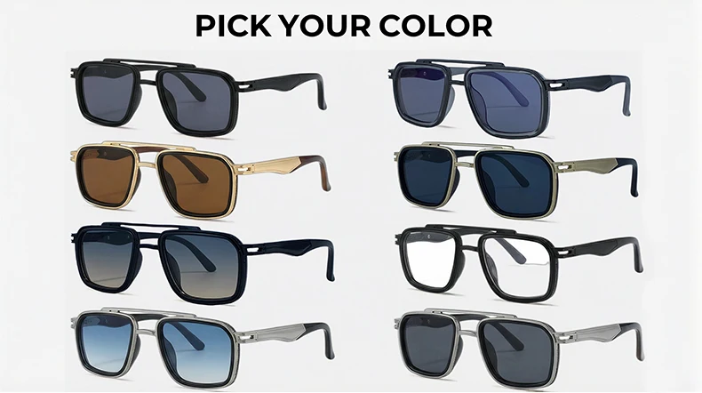 Steampunk Vintage Quadratische Sonnenbrille für Herren 2026 Luxusmarke Doppelbalken-Sonnenbrille für Männer Punk Metallrahmen Brillen UV400 Schutz – Detail 8