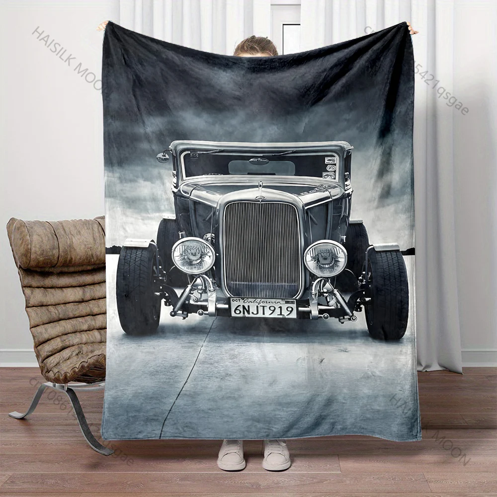 Multiple sizes Classic vintage car front view print blanket adult children warm for home travel soft and comfortable blanket