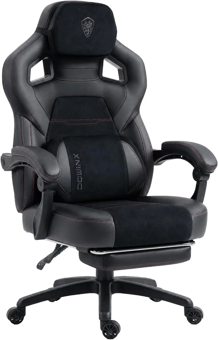Silla de Juego Grande y Alta con Reposapiés, Cuero, Negro, Soporte Lumbar, Respaldo Extra Ancho para Usuarios Exigentes, Acabado Fácil de Limpiar