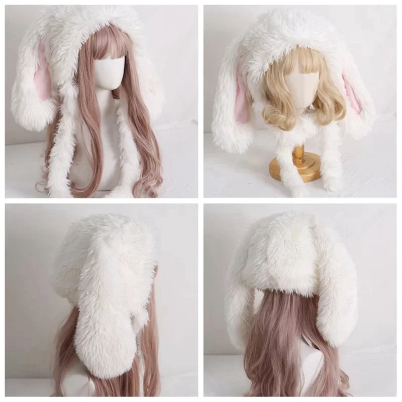 Giapponese Sweet Loppy Bunny Eared Rabbit Cap Lolita Paraorecchie Soffici Cappelli invernali caldi in pile MN1