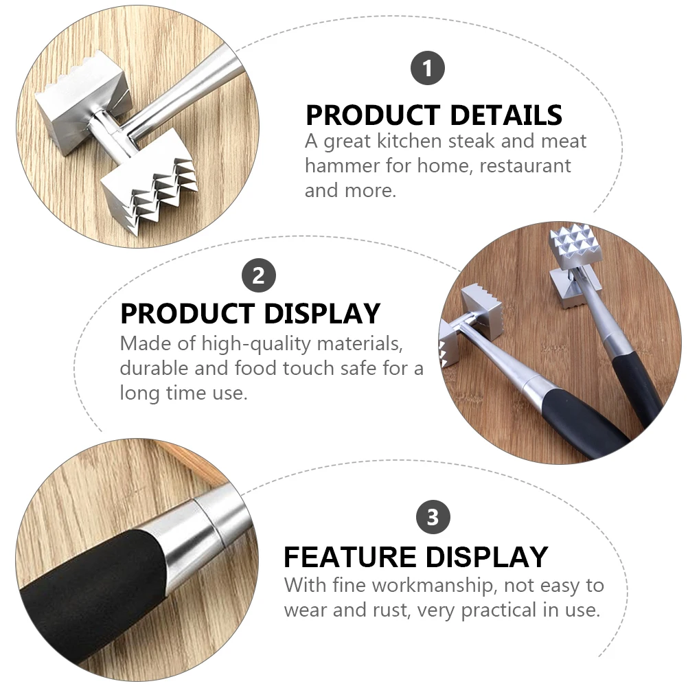 

Meat Mallet Zinc Alloy Dual-Sided Hammer Safe Practical Long Handle Design Kitchen Tenderizing Tool Meat Mallet