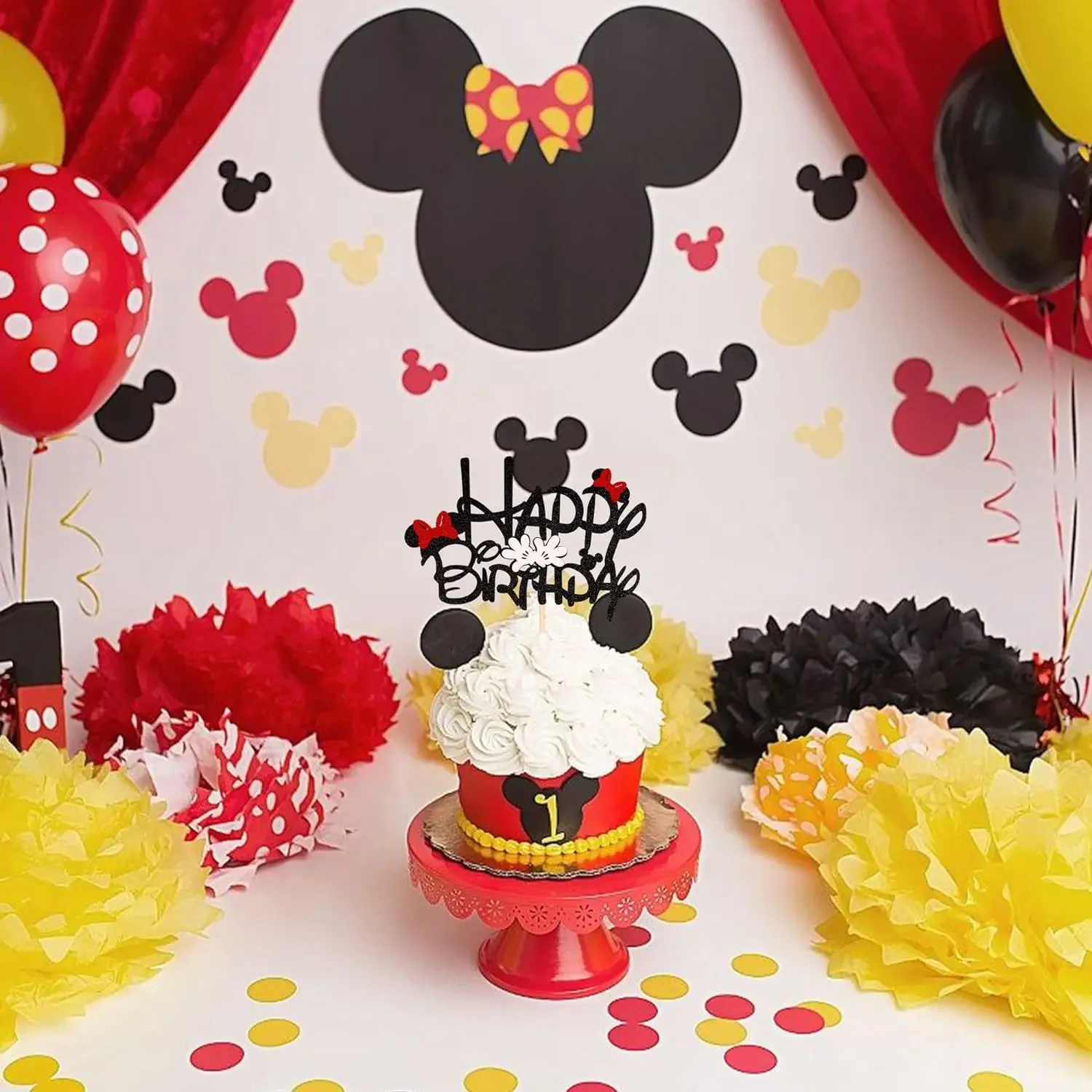 Disney Minnie Mouse Cake Decorations Minnie Party Cake Topper for Kids Birthday Party 1st Baby Shower Cake Decor Supplies Gifts