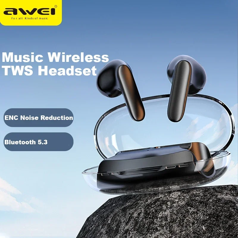 Awei  ENC Noise Reduction Bluetooth Earphones 4 Mic Call Noise Reduction Headphones Bluetooth 5.3 Music Wireless TWS Headset