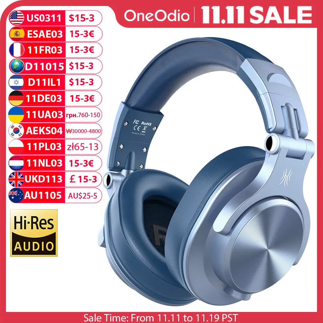 

Oneodio A70 Wireless Bluetooth 5.2 Headphones 72Hrs Over Ear Hi-Res Audio 3.5mm/6.35mm Wired Studio DJ Headset With Microphone