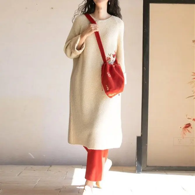 Chinese Mink Fur Dress Quiet Luxury Style Gentle and Over the Knee Chinese Style Dress Retro Red Layered Two-piece Dresses