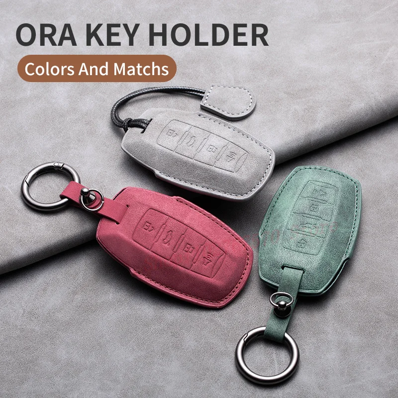 Leather Car Key Fob Cover Shell For GWM HAVAL H6 M6 ORA Good Cat White Cat IQ Smart Key Case Auto Accessories Keychain