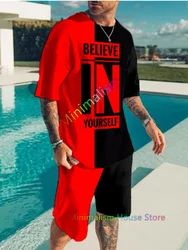 Fato de treino extragrande masculino, camiseta e shorts, roupa esportiva, roupa de corrida, streetwear ao ar livre, roupas de verão, Believe in Yourself, novo