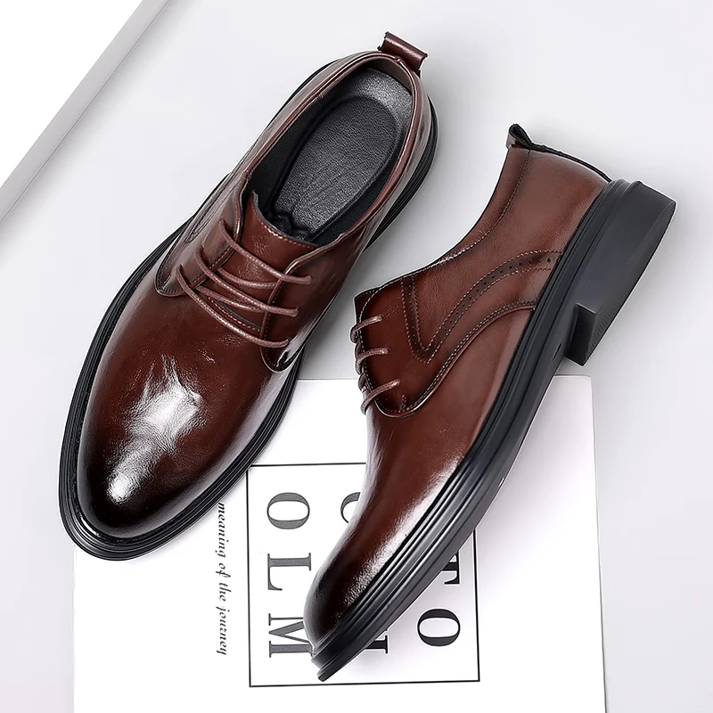 

Men's Genuine Leather Shoes Brand Men's Business Shoes Conference Banquet Dress Shoes Pointed Men's English Style Casual Shoes