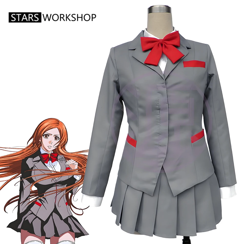 

Anime Bleach Inoue Orihime Cosplay Costumes High School Uniform Coat Shirt Skirt Outfit Halloween Carnival Party Suit
