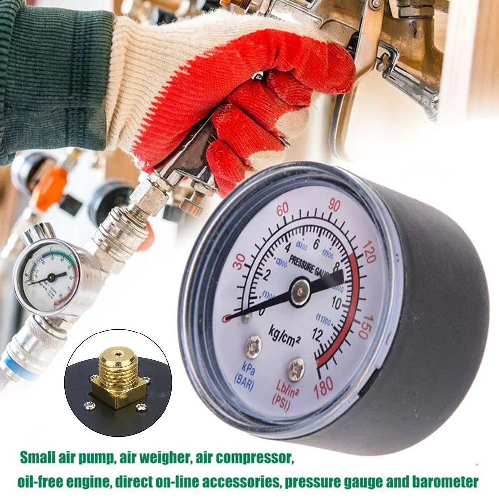 Air Compressor Pneumatic Hydraulic Fluid Pressure Gauge 0-12Bar / 0-180PSI Dial Measuring Instrument Compressor Gauge Accessory