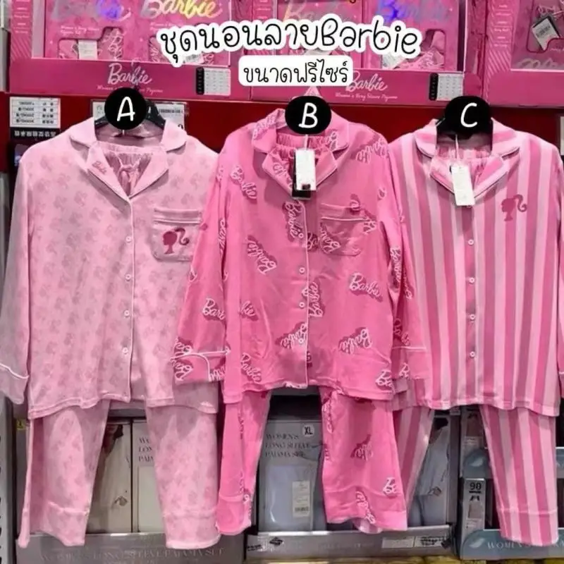 2024 New Barbie Pajamas Long Sleeved Pants Set Polyester Comfort Loose Casual Home Clothing Fashion Cute Girls Birthday Gifts