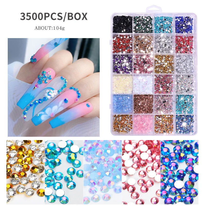 3500Pcs Nails Art Rhinestones Accesorios 3D Crystal DIY Decorations Glitter Crystal Rivet Gem 3D Nail Supplies