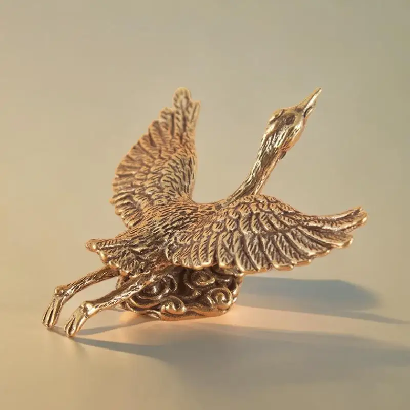 Brass Red-crowned Crane Tea Pet Ornament Office Living Room Spreading Wings Wild Goose Minia