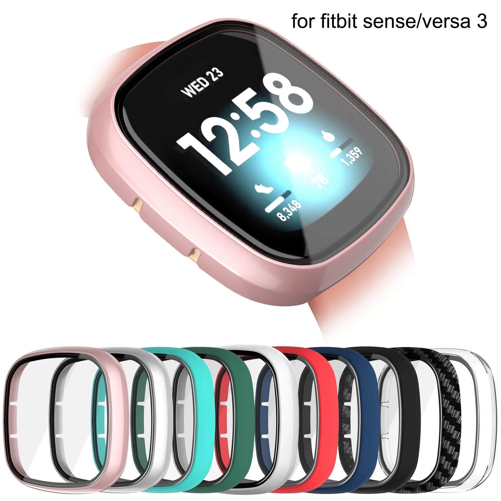 

Совместим с Fitbit Versa 3 чехол с защитой экрана, полное покрытие, защита экрана от царапин, матовый защитный чехол