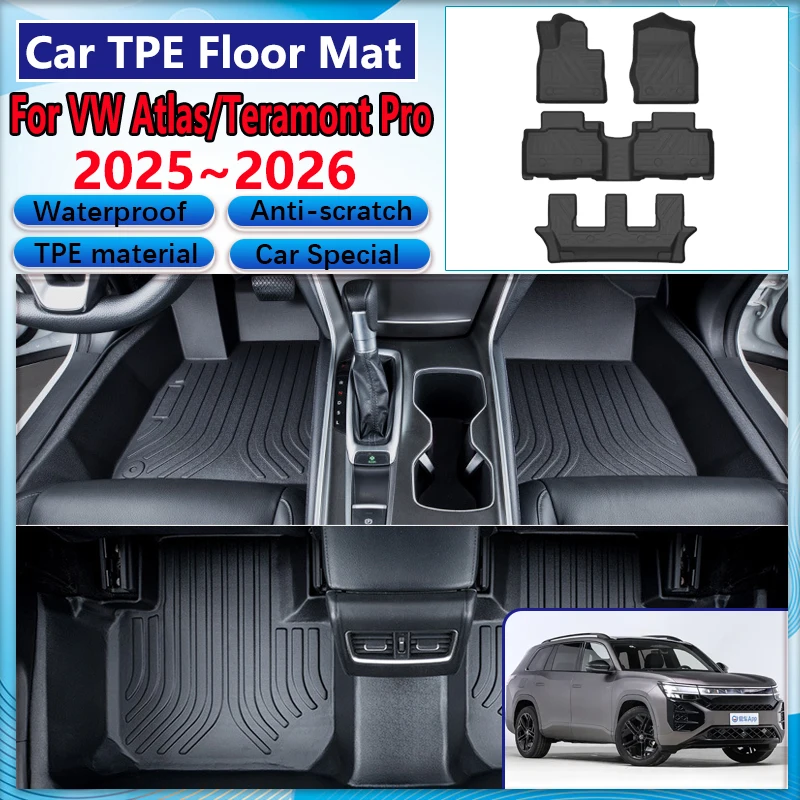 

Car 3D TPE Floor Mat For Volkswagen Atlas Accessories VW Teramont Pro 2025 2026 7 Seats Mud Carpet LHD Foot Pad Full Rug Tappeto