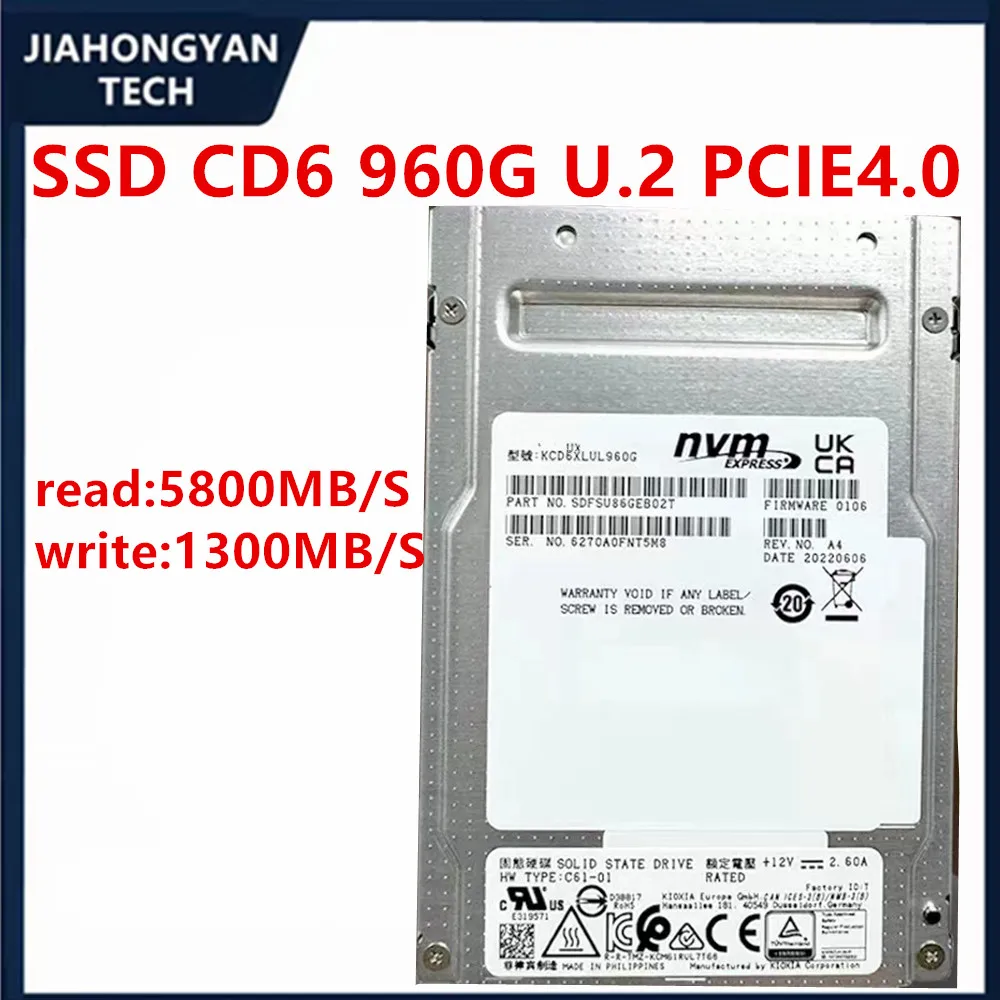 New Original For Kioxia Server KCD6XLUL960G CD6 960G 3.84T 2.5 U.2 NVME GEN4 PCIE4.0 SSD New Unopened 1DWPD