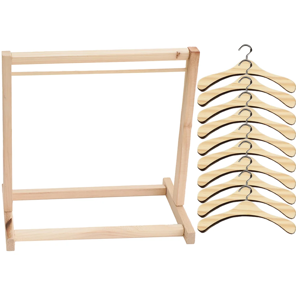 Wooden Hanger Clothes Storage Miniature Furniture Coat Apparel Rack Hangers Metal