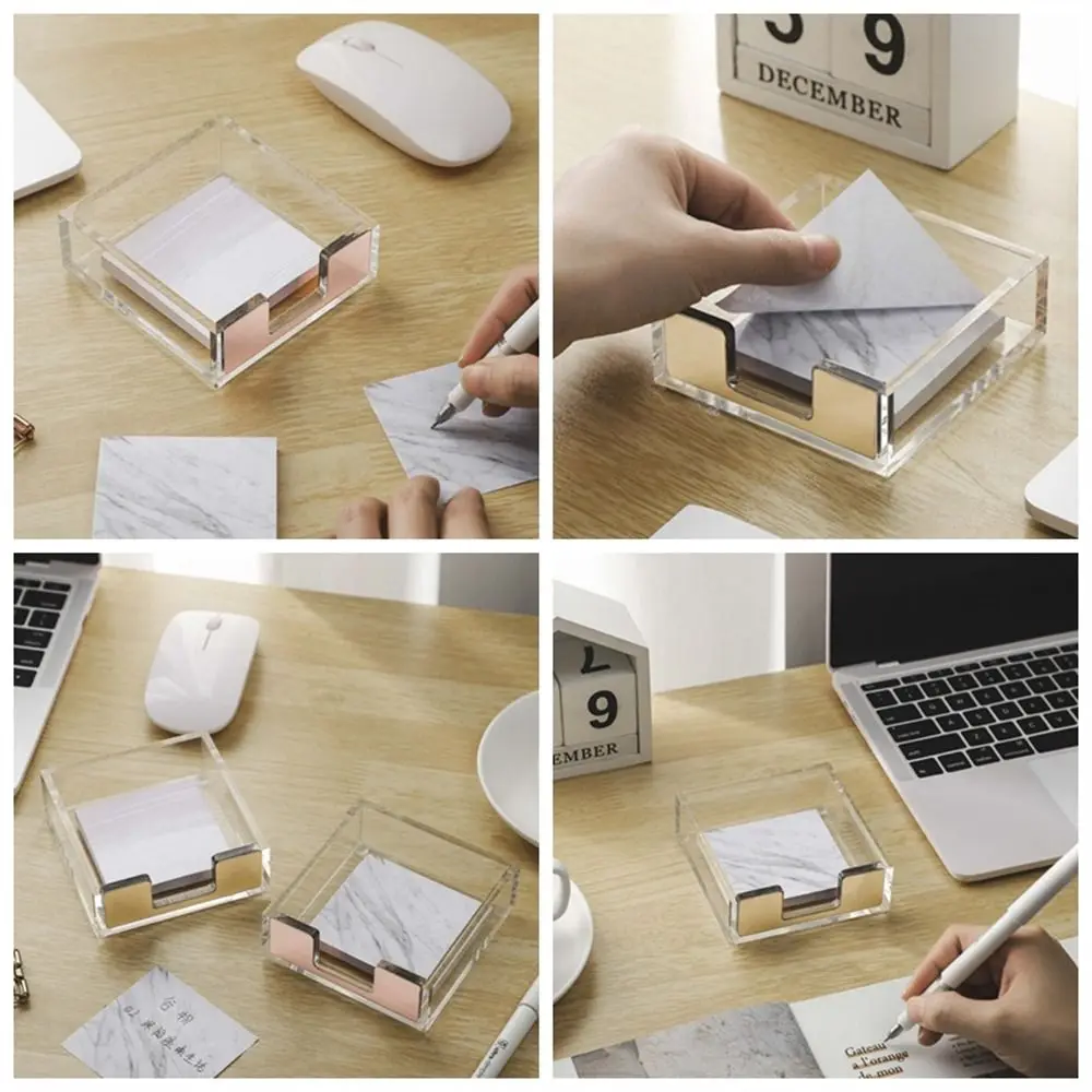 Acrílico Sticky Notes Box, Transparente Note Sheets, Memo Pad Holder, Clear Cube, Notepads Organizer, Material de escritório