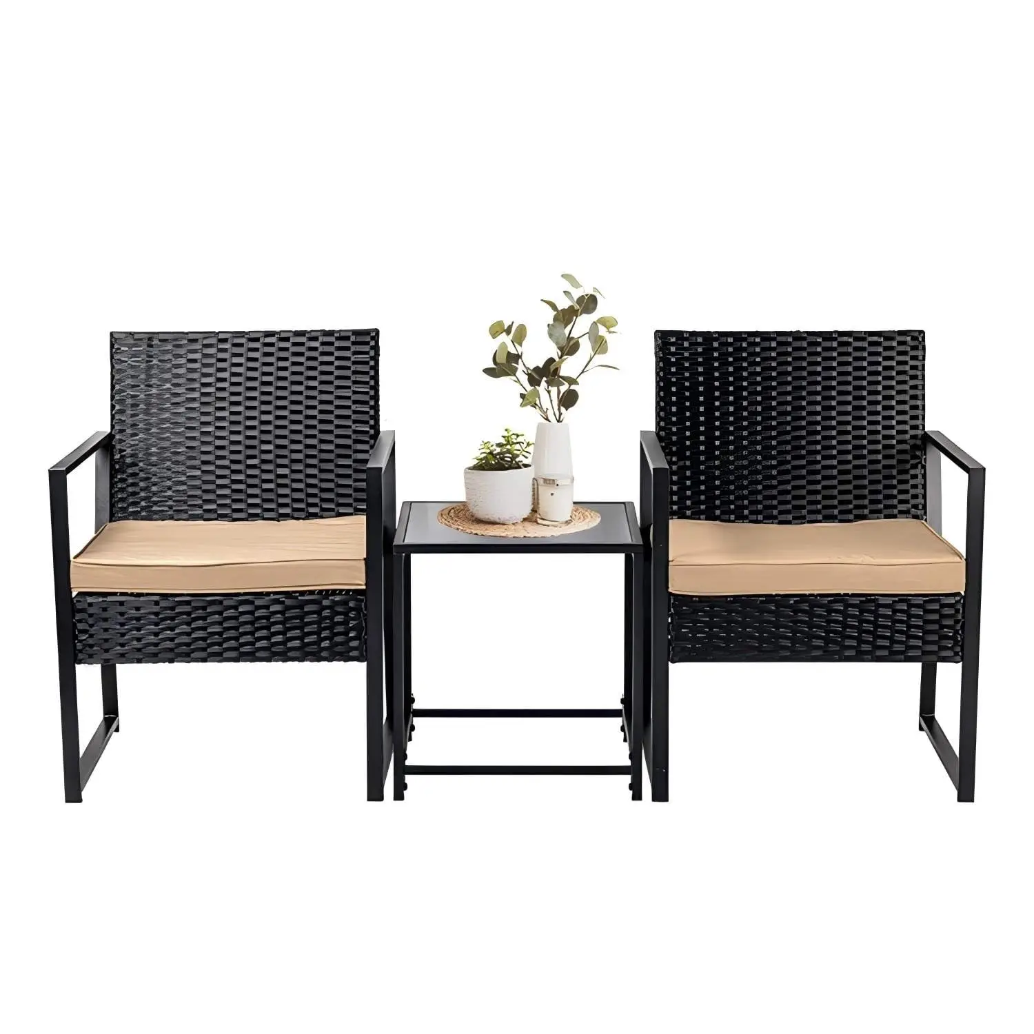 

3pc Wicker Bistro Set Outdoor Rattan Table & Chairs for Balcony Yard Porch, Customized