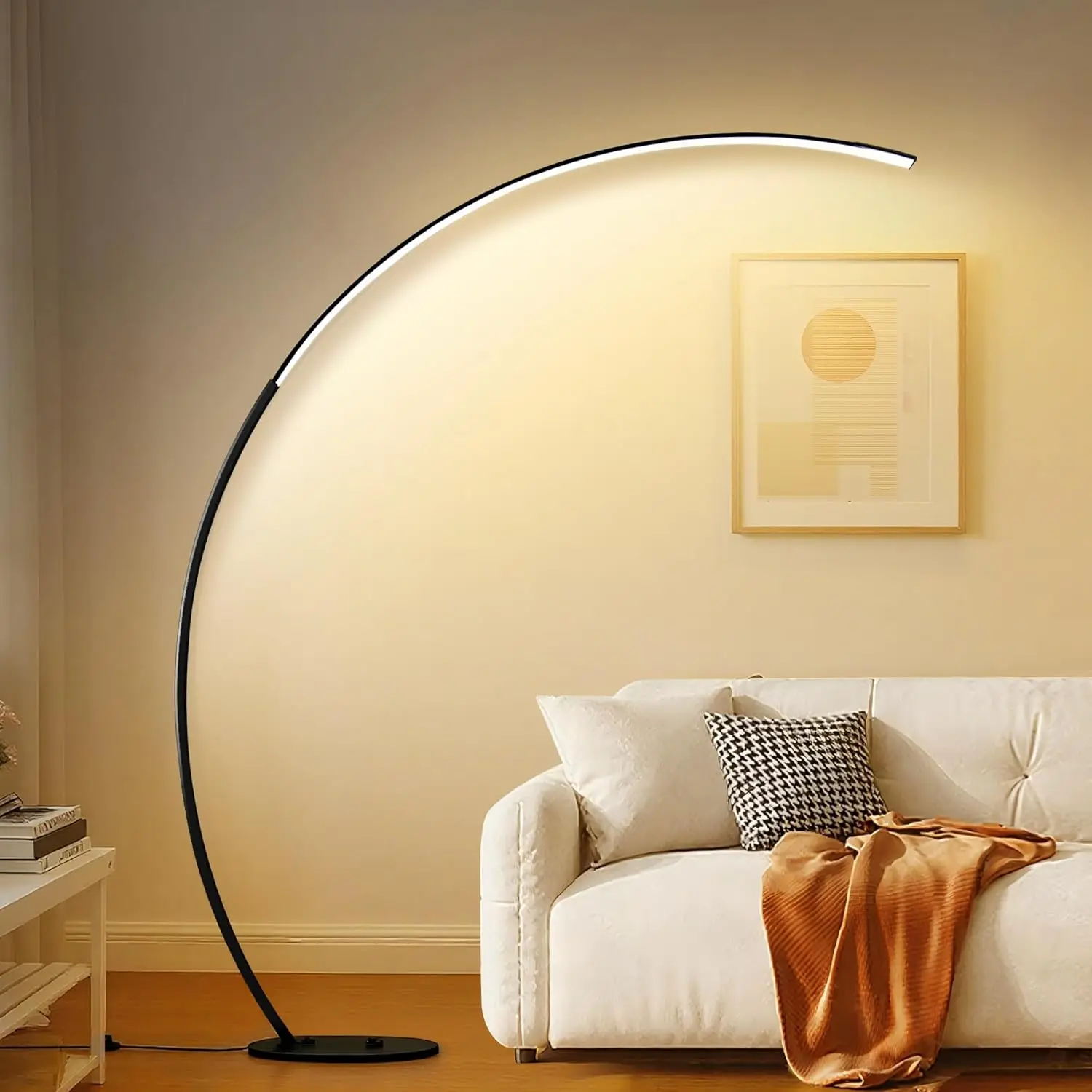 مصابيح LED قابلة للتعتيم لغرفة المعيشة مع 3 درجات حرارة ألوان، مصابيح أرضية قوسية فائقة السطوع 2000LM، مصباح طويل القامة قائم حديث