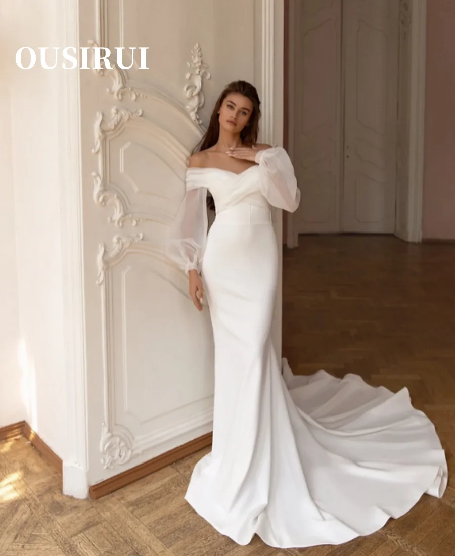 

Wedding Dresses Detachable Puff Sleeves Sweep Train Elegant Off The Shouler Pleat Sweetheart Sheath/Mermaid Custom Made 2024