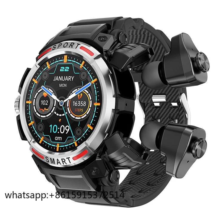 TLCRETE 2in1 GT100 PRO ساعة ذكية Tws سماعات معدل ضربات القلب IP67 مقاوم للماء الرجال الساعات اللياقة البدنية الرياضة Smartwatch مع سماعات الأذن H