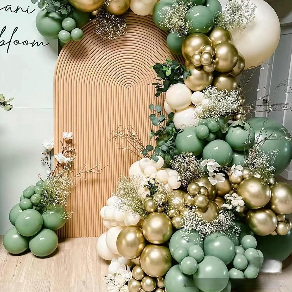 151Pcs Garland Arch Kit Sage Green Balloon Gold Confetti Globos Baby Shower Birthday Party Wedding Graduation Supplies Decor