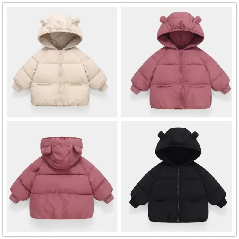 New Autumn Winter Girls Jacket Solod Color Thick Keep Warm Padded Hooded Coat For Kids 2-6 Years Cold Outdoor Outerwear