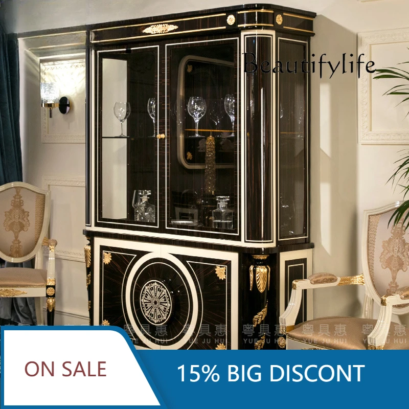 

European Solid Wood Double Door Glass Wine Cabinet Palace Villa Dining Room Furniture Neoclassical Wine Display Cabinet X