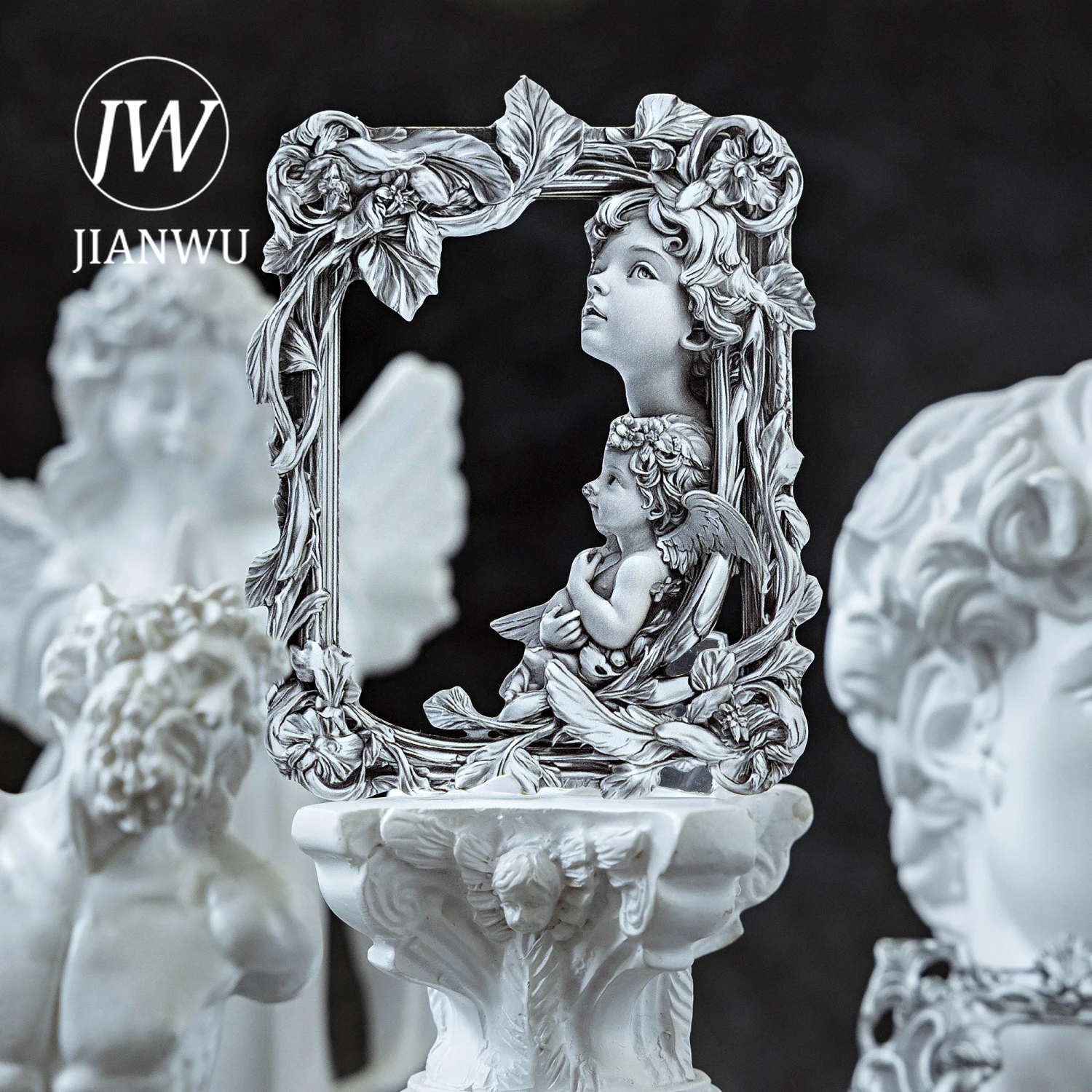 JIANWU-serie de luz y sombra plateada, Material de relieve de borde hueco de flor Vintage, tarjeta de Collage, diario basura creativo, papelería