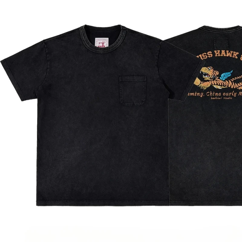 American WWII Air Force P-40 Flying Tiger AVG Printed Salt Stir Fried Old Cotton Short Sleeve Base