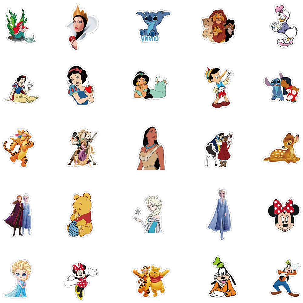 10/30/50pcs Disney Anime Princess Stickers Girls Decals Toy Gift DIY Phone Water Bottle Scrapbook Cute Cartoon Graffiti Sticker