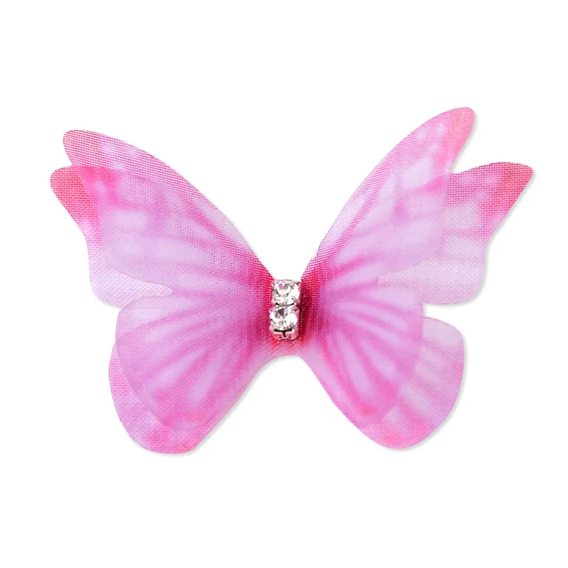 32Pcs 4cm Handmade Double Layer Butterfly Rhinestone Appliques For DIY Headwear Hairpin Crafts Decor Wedding Gifts Accessories