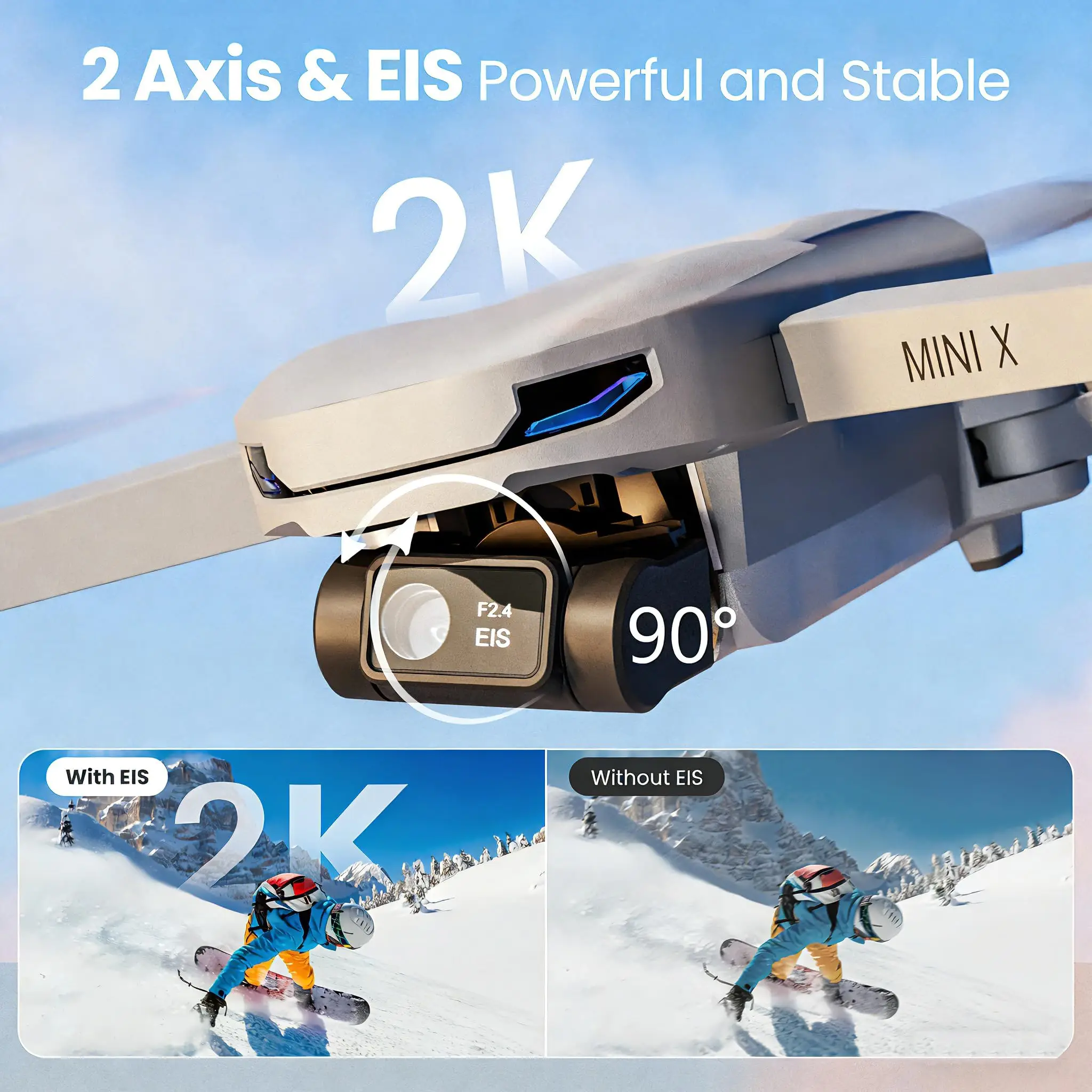 Drone with Camera for Adults, 2K EIS GPS Foldable FPV Quadcopter with Auto Return, One-Key Take Off/Landing, Follow Me, Optical Flow, Speed Adjustment, 5G FPV Transmission, 2 Batteries, Gift for Teens - view 4