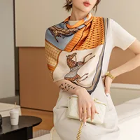 Luxury Horse Print Square Scarf Vintage Imitation Silk Shawl Scarf  Women Windproof Outdoor Head Wrap 110*110cm [p'[; - Image 3