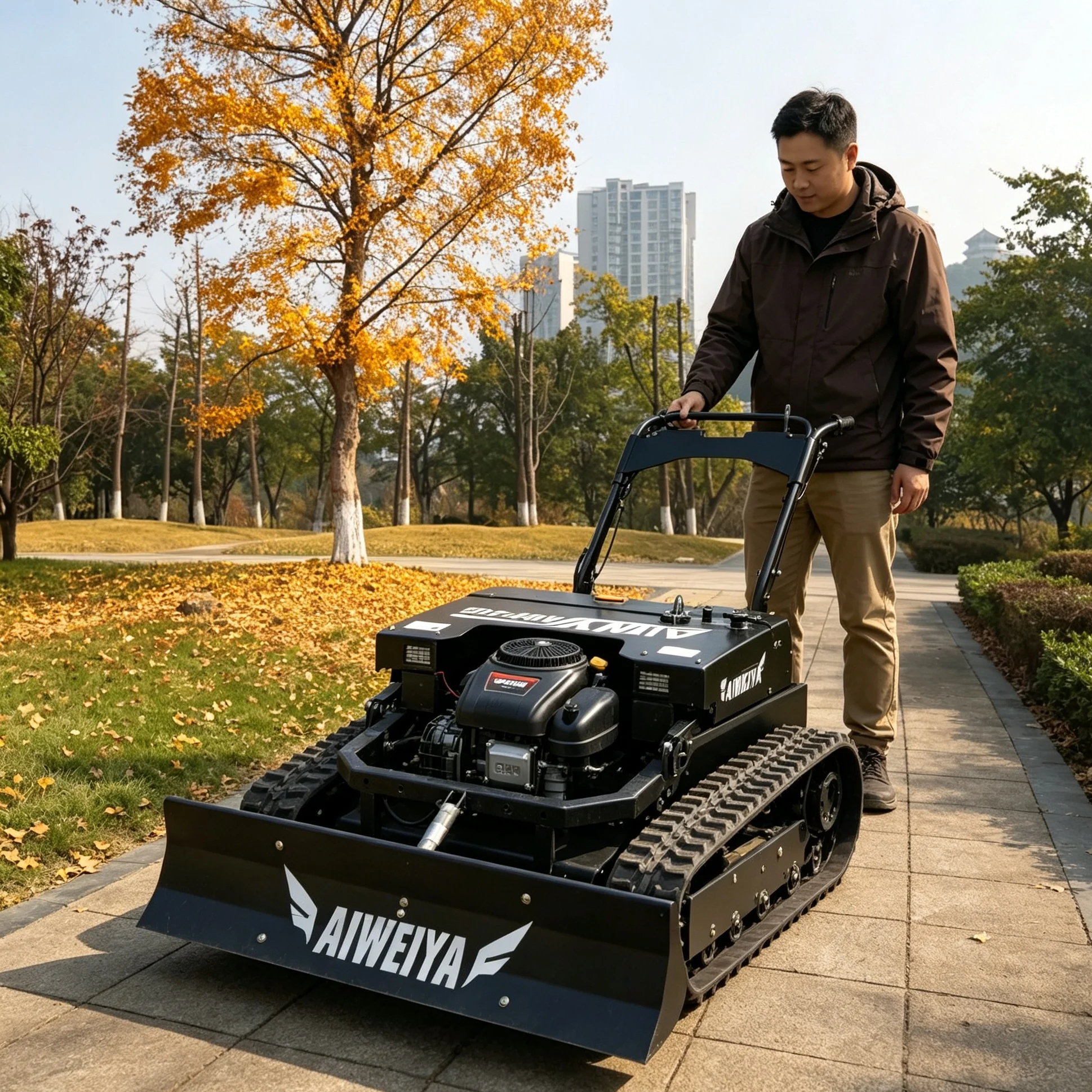 Customized Cutting width adjustable crawler RC lawn mower, 4-stroke self-propelled zero turn robot with GPS and full-range adju