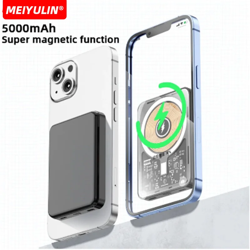 10000mAh Wireless Transparent Power Bank External Auxiliary Battery Fast Charging Magnetic Powerbank For iPhone Xiaomi Samsung