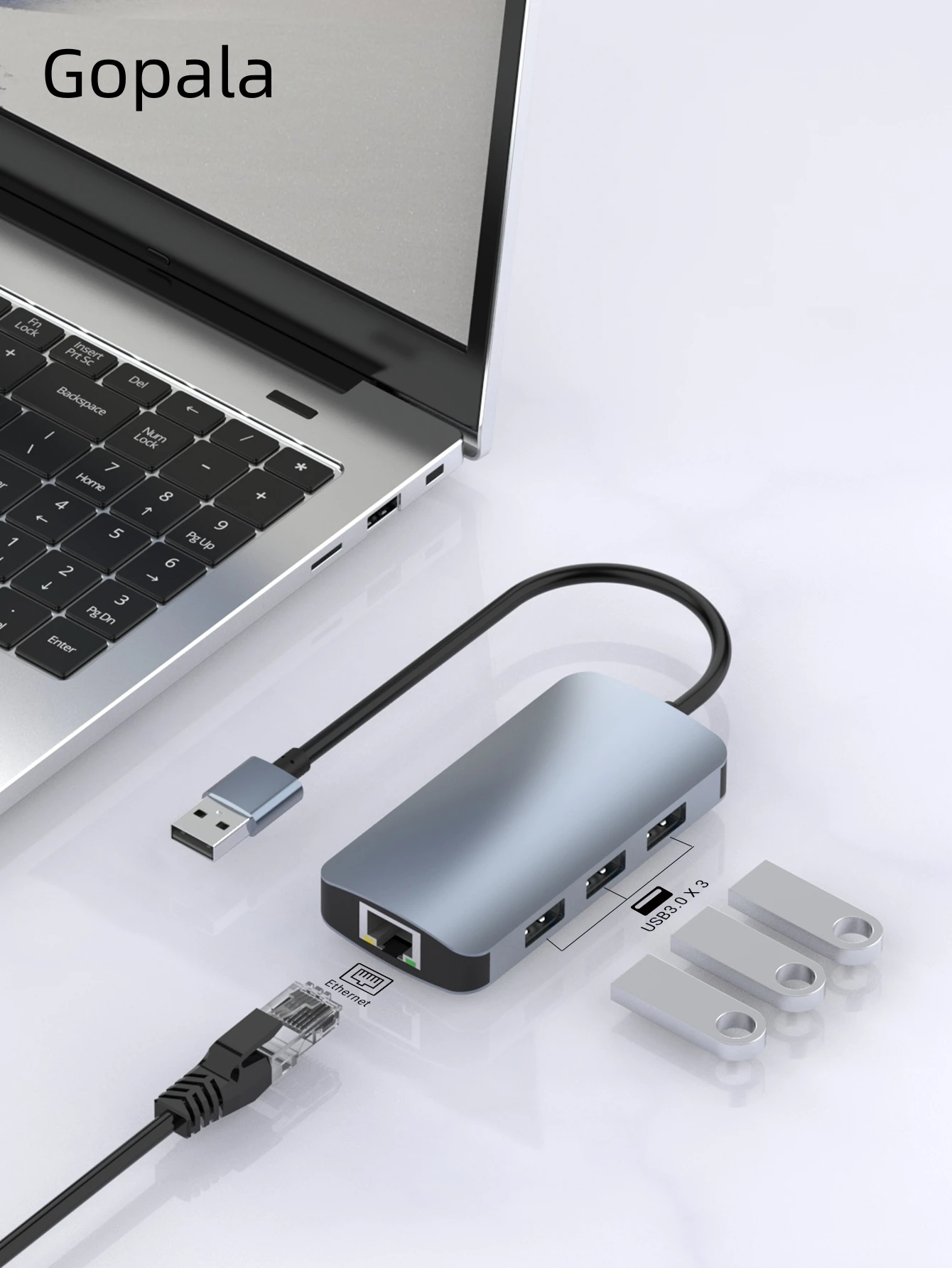 

Gopala Aluminum 4 in 1 USB A Hub with 3 USB 3.0, RJ45 1000M for MacBook Pro Air and More Devices