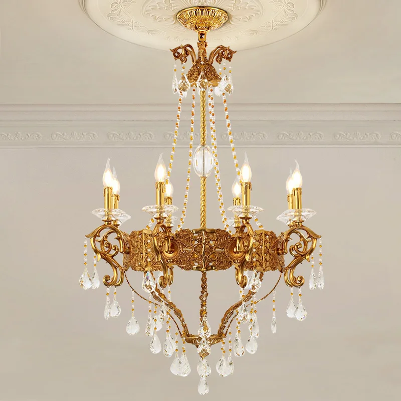 

French Classic Brass Crystal Living Room Dining Room Chandelier European Design Bedroom Study Pendant Light