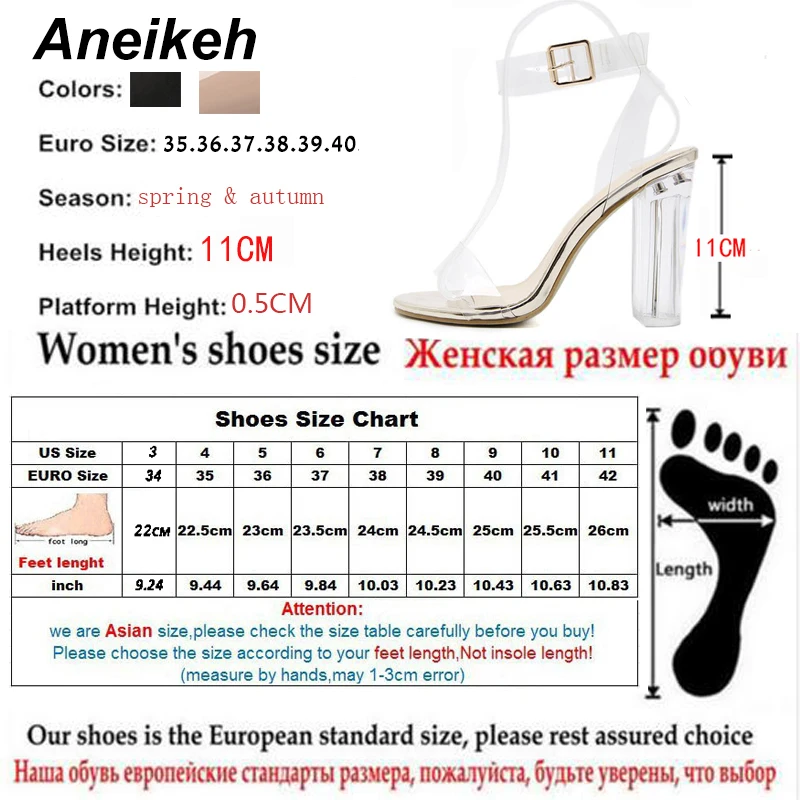 Aneikeh Sexy Clear PVC Transparent Pumps Sandals Perspex High Heels Womens Buckle Strap Party Nightclub Zapatillas De Mujer NEW